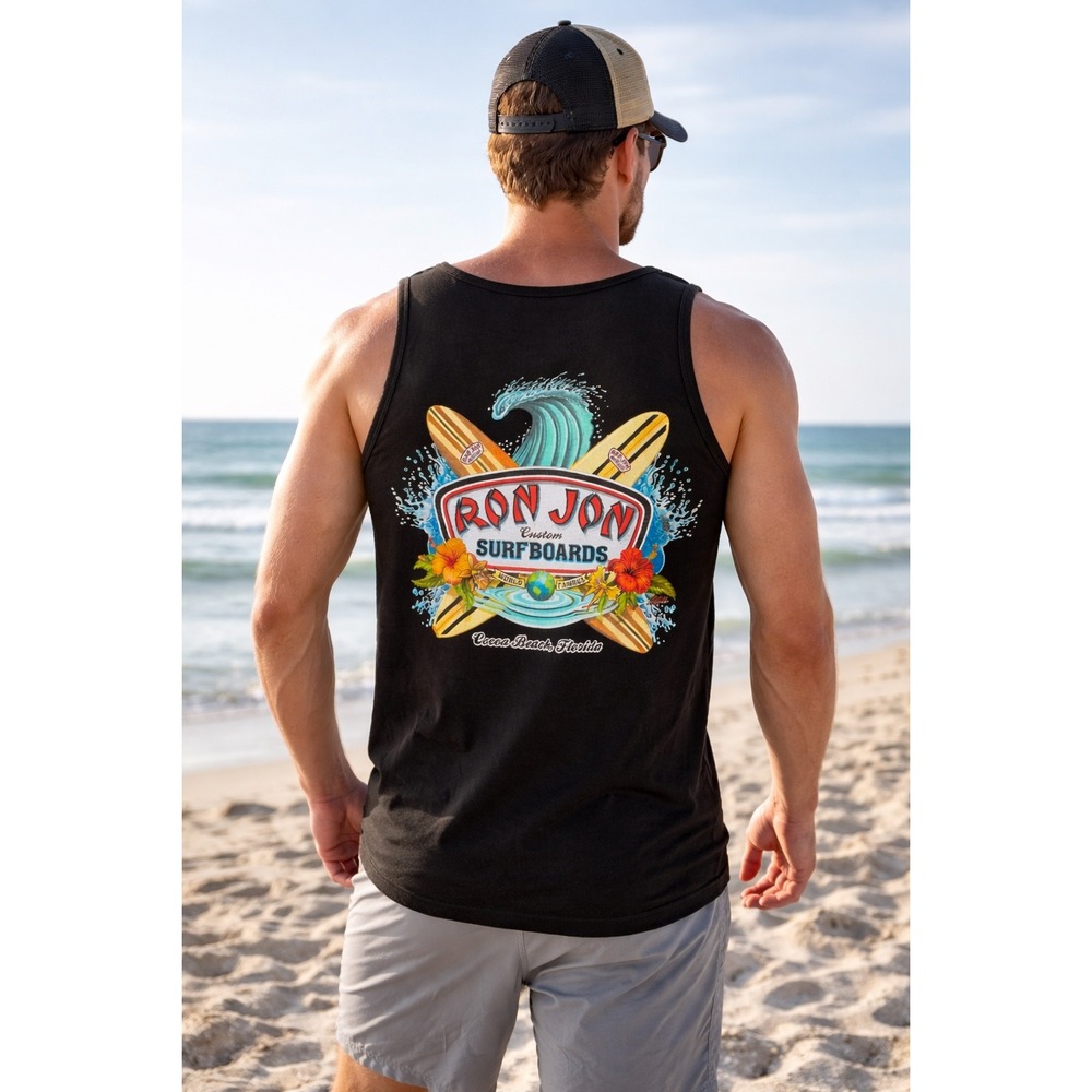 Ron Jon Surf Shop Mens Black Tank Top Cocoa Beach Florida Graphic Size Medium